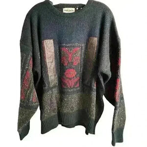 Feldini Vintage Geometric Knit Sweater Unisex Multicolor Pullover